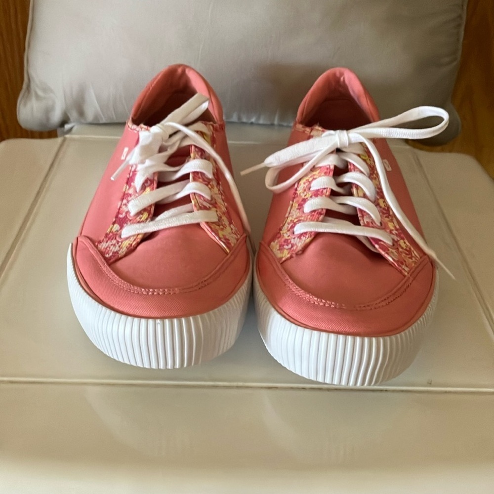 SPERRY Coral & Yellow Size 6 washable Covetide Sneakers Lace Up EUC